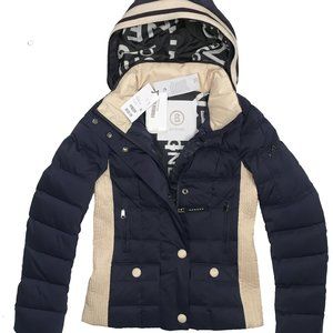 NEW $1695 BOGNER GIULIA D JACKET!  NAVY & BEIGE  750 FILL DOWN  WATERPROOF